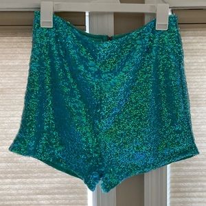 Teal glitter pull on shorts